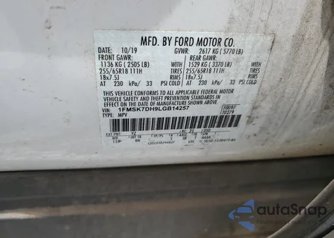 2020 Ford Explorer Xlt z USA, uszkodzony, nr VIN 1FMSK7DH9LGB14257